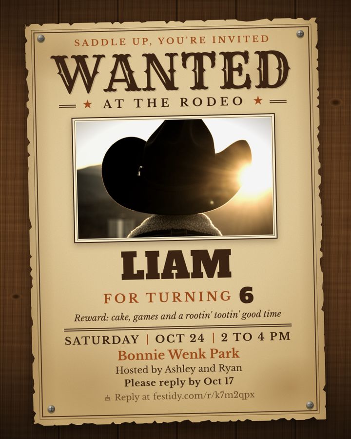 Rodeo roundup invitation, Wanted poster design