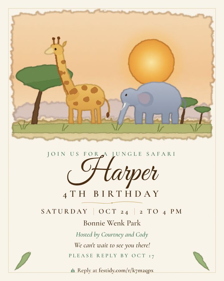 Jungle safari invitation, Watercolor design