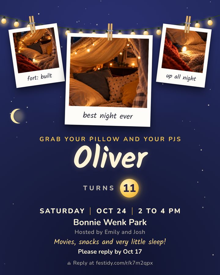 Sleepover invitation, Fairy lights design