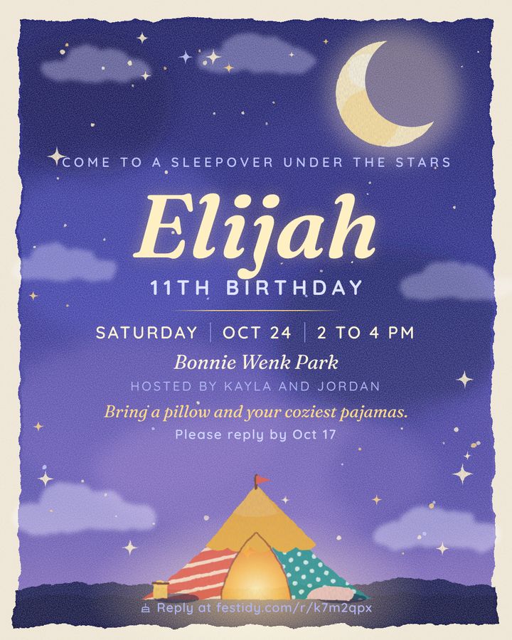 Sleepover invitation, Moonlit design