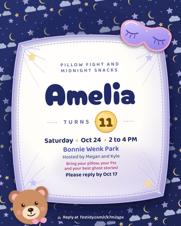 Sleepover invitation, Pajamas design