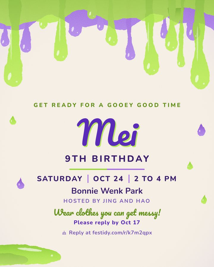 Slime invitation, Painted drips design