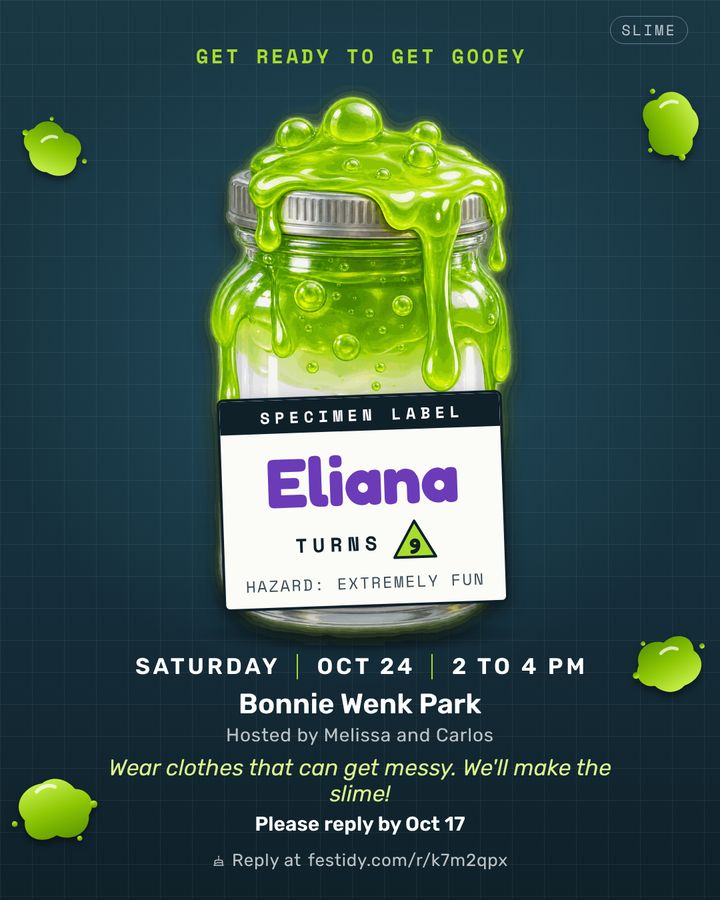 Slime invitation, Lab jar design