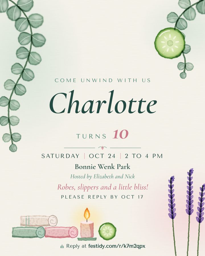 Spa day invitation, Botanical design
