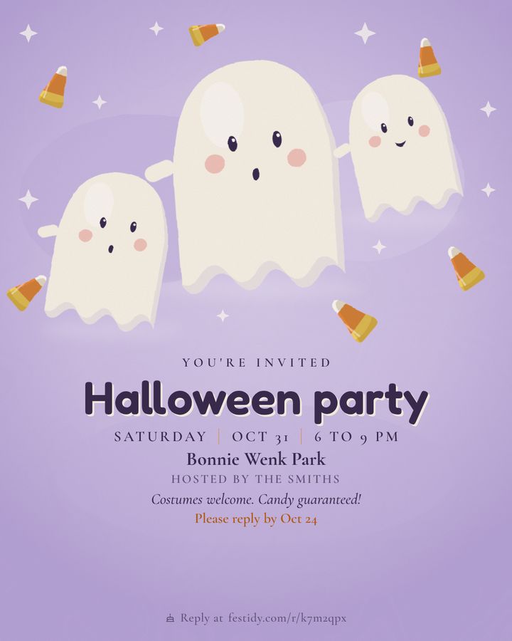 Halloween invitation, Gouache ghosts design