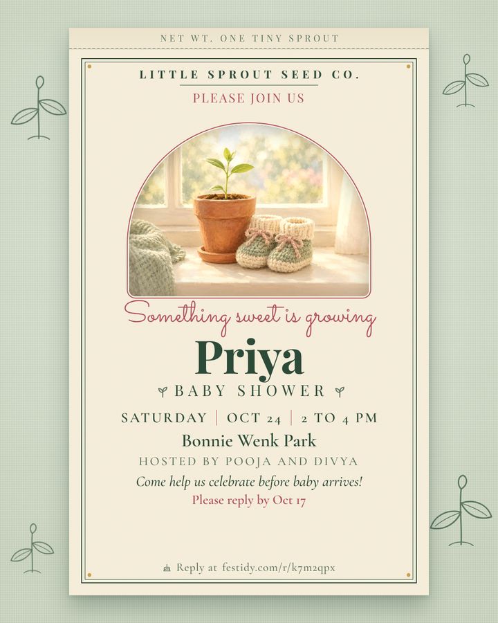 Little sprout invitation, Seed packet design
