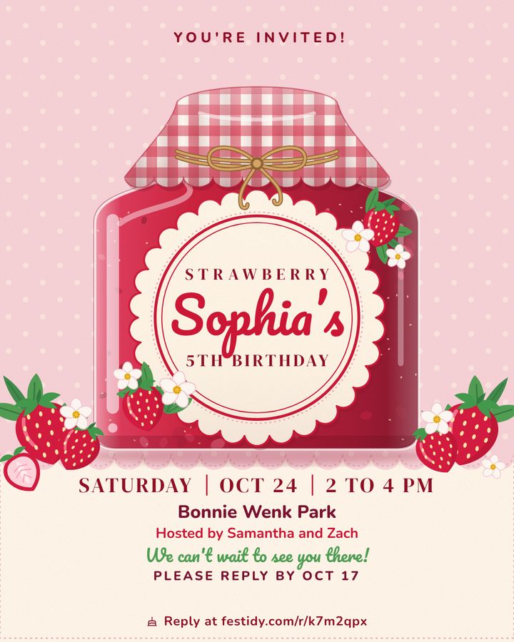 Berry sweet invitation, Jam label design