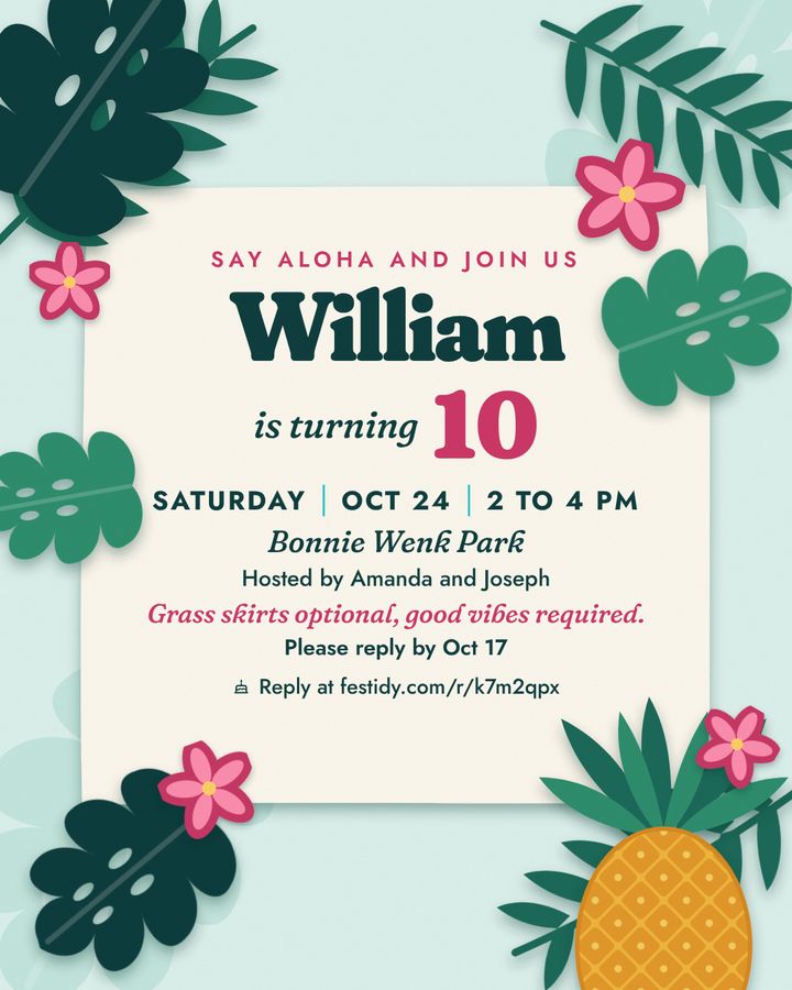 Luau invitation, Paper collage design