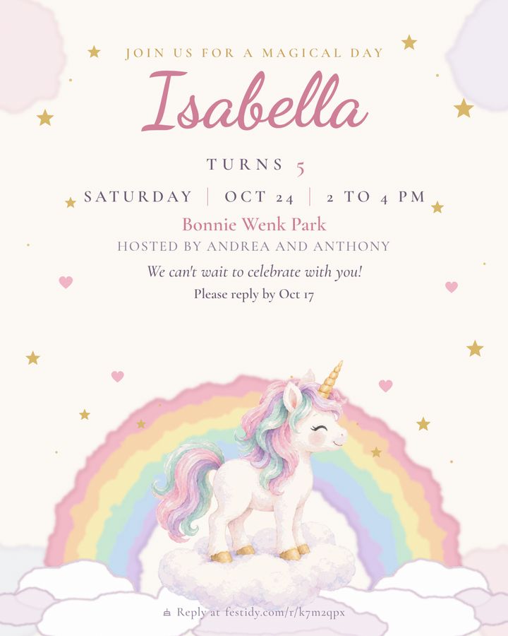 Unicorn invitation, Watercolor design