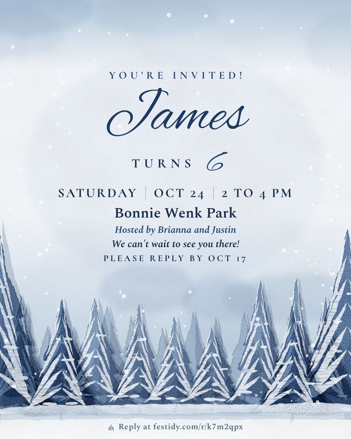 Winter wonderland invitation, Snowy pines design