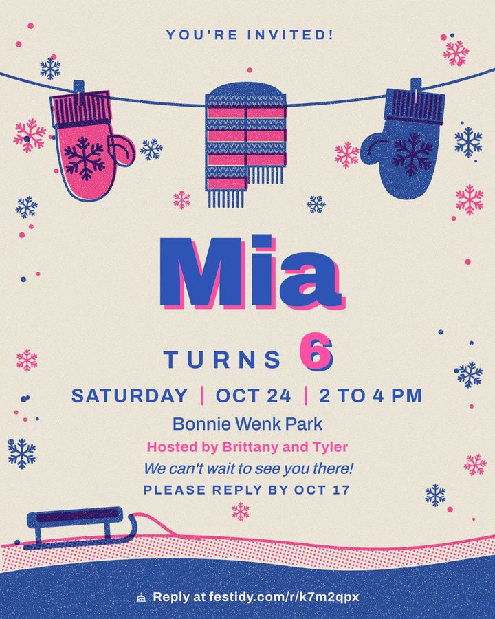 Winter wonderland invitation, Riso design