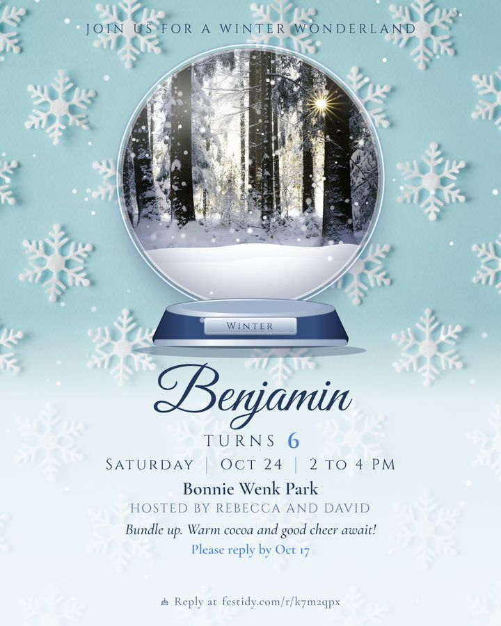 Winter wonderland invitation, Snow globe design
