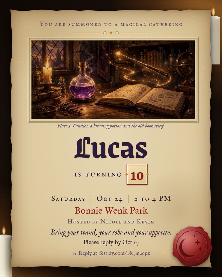 Wizard invitation, Spellbook design