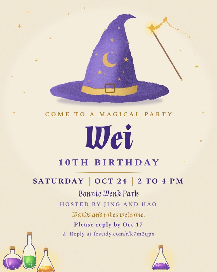 Wizard invitation, Watercolor design